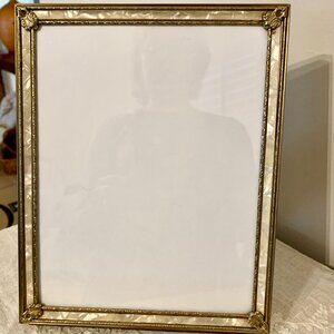 Vintage MCM Photo Frame Goldtone Ornate Faux Mother of Pearl Easel Back 8"x10
